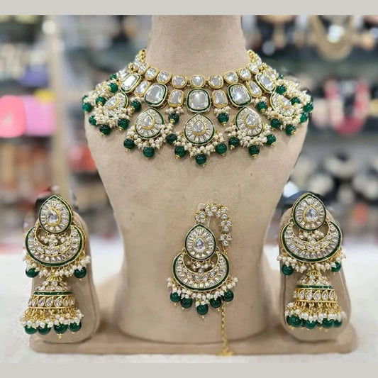 Kundan Bridal Necklace Set with Green Beads
