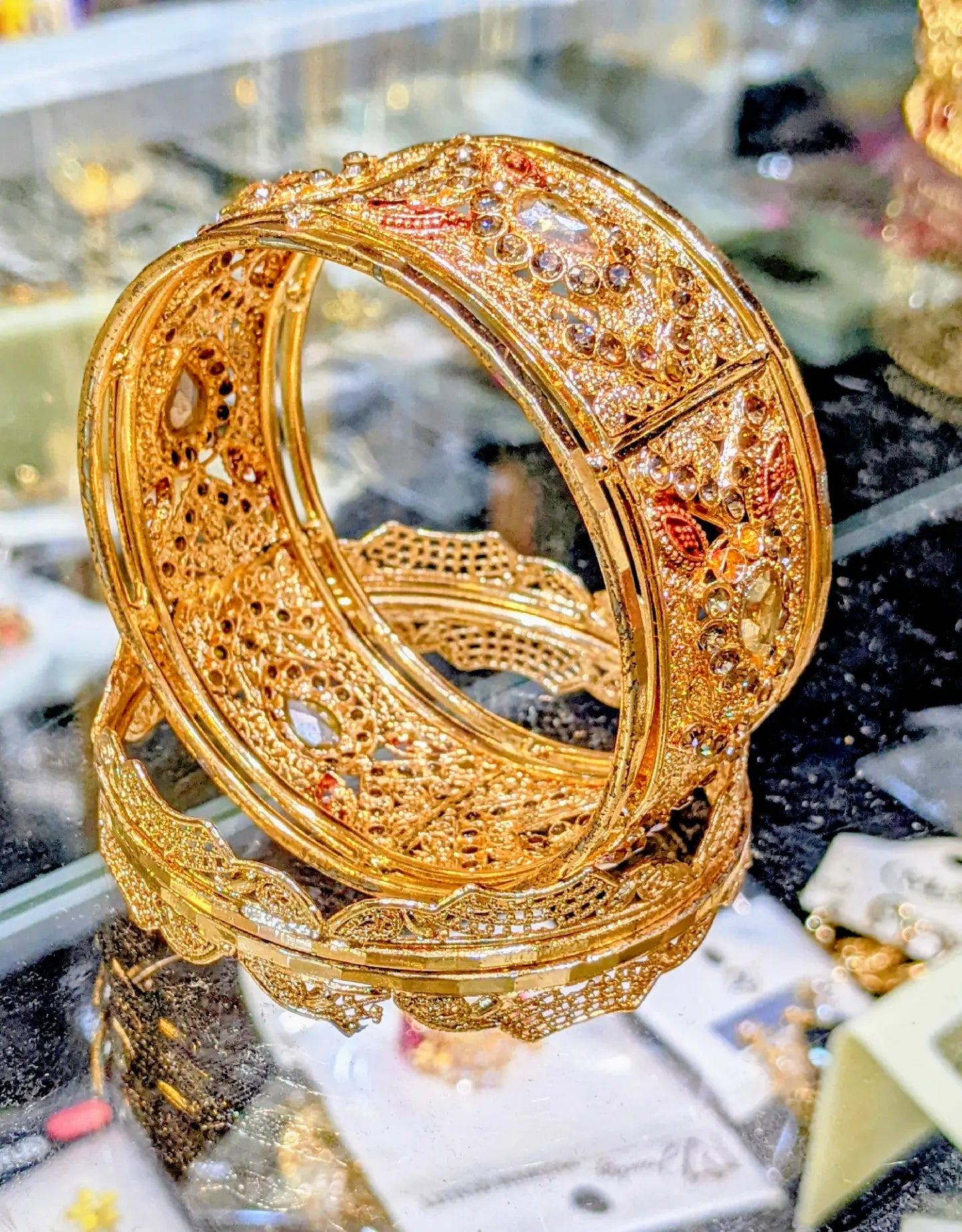 Multicolor Stone-Studded Gold Bangles (Kangan Pair)