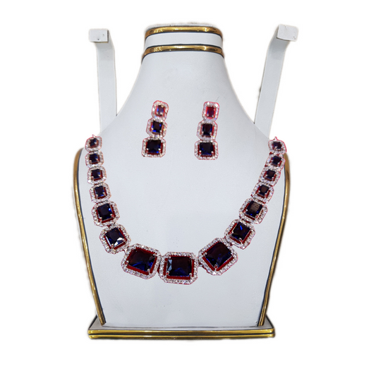 Luxury Square-Cut Blue Stone Necklace Set with Earrings